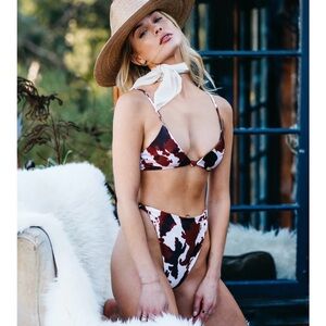Skatie Brown and White Cow-Print Bikini top